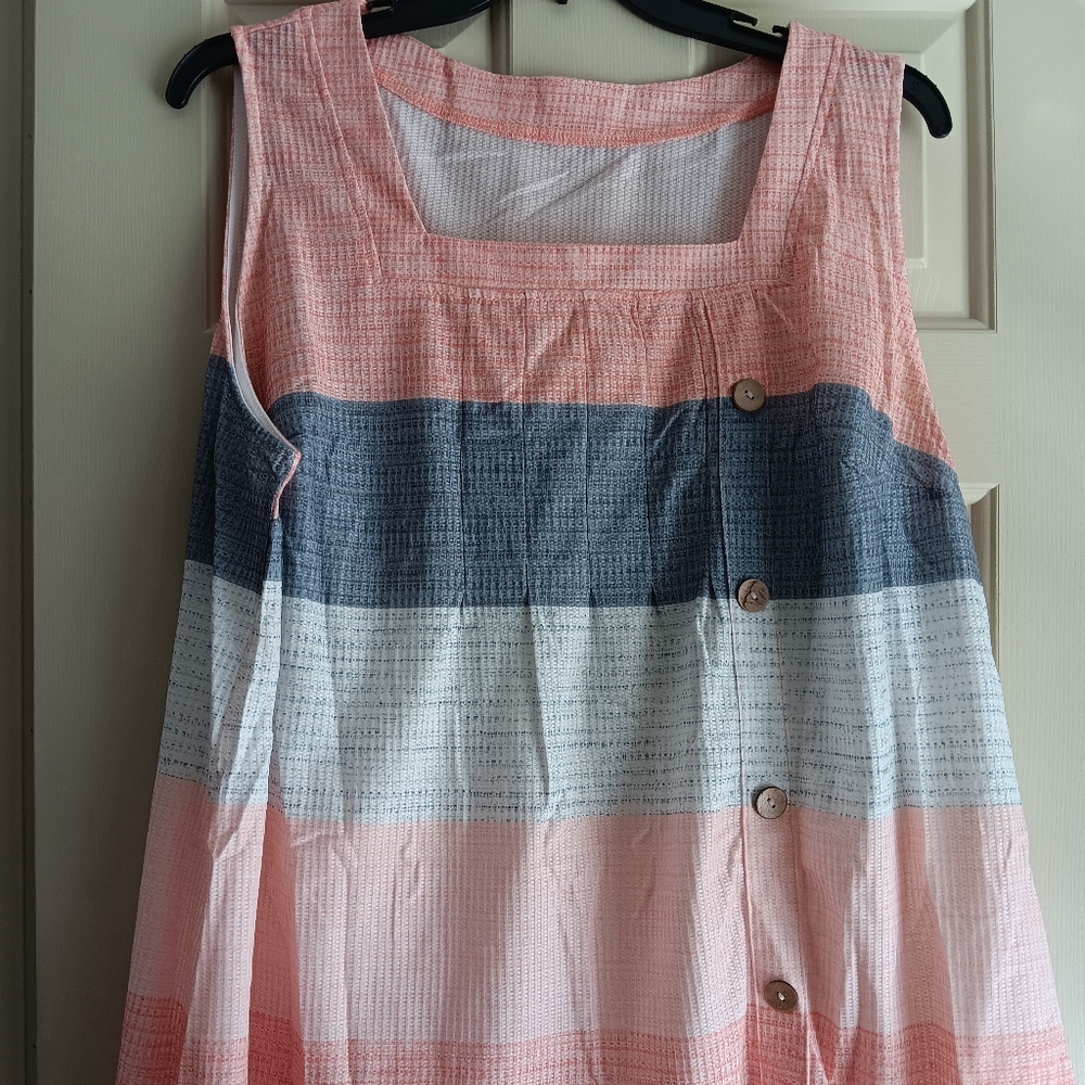 New Chic Striped Sleeveless Tunic in Pink, Blue, and White